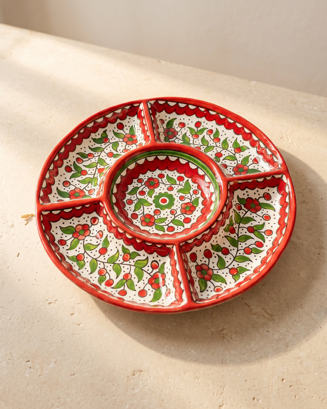 Hebron Ceramic Mezze Platter — Red Floral