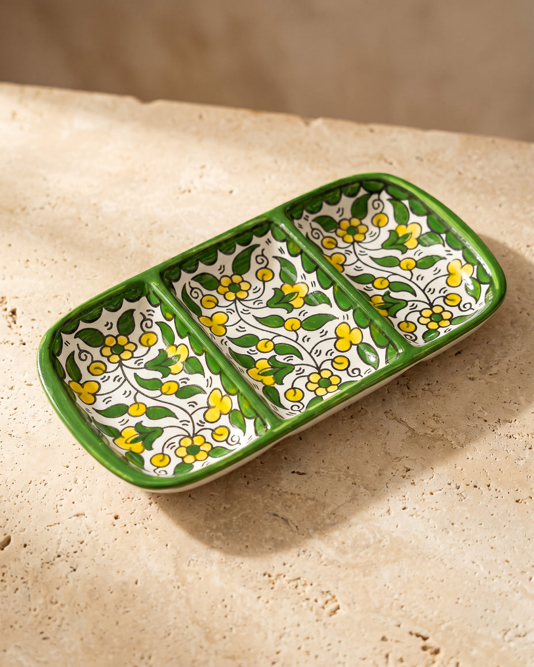 Hebron Ceramic Divided Tray — Yellow Floral